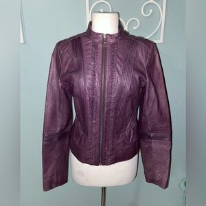 RARE Like new Danier Leather Jacket Y2K Moto Ruffle Trim